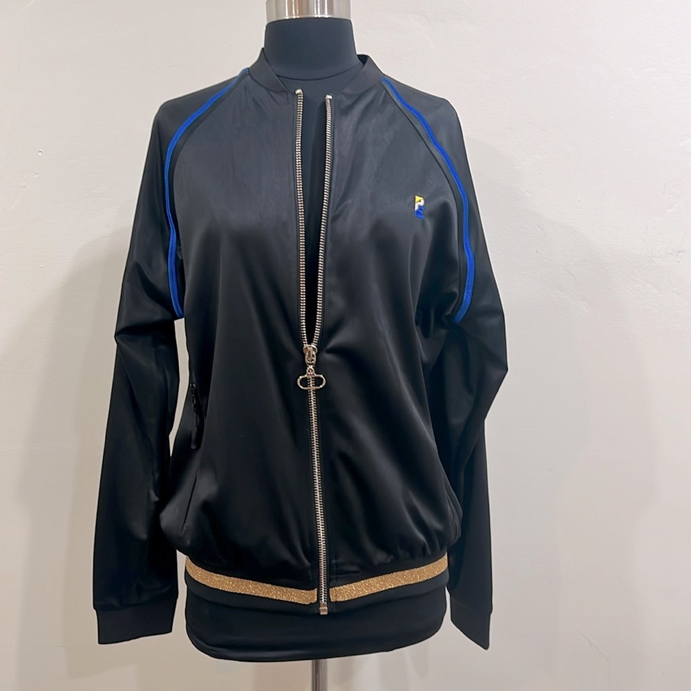 P.E. Nation black bomber jacket w/ blue/gold detail. Size XS/S. Worn only once!